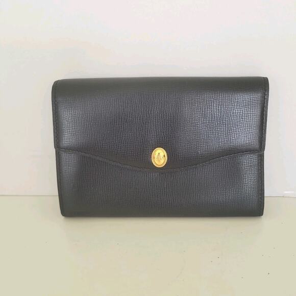 Christian Dior Vintage Leather Envelope Wallet Black Card Money Medium Designer - Picture 1 of 9